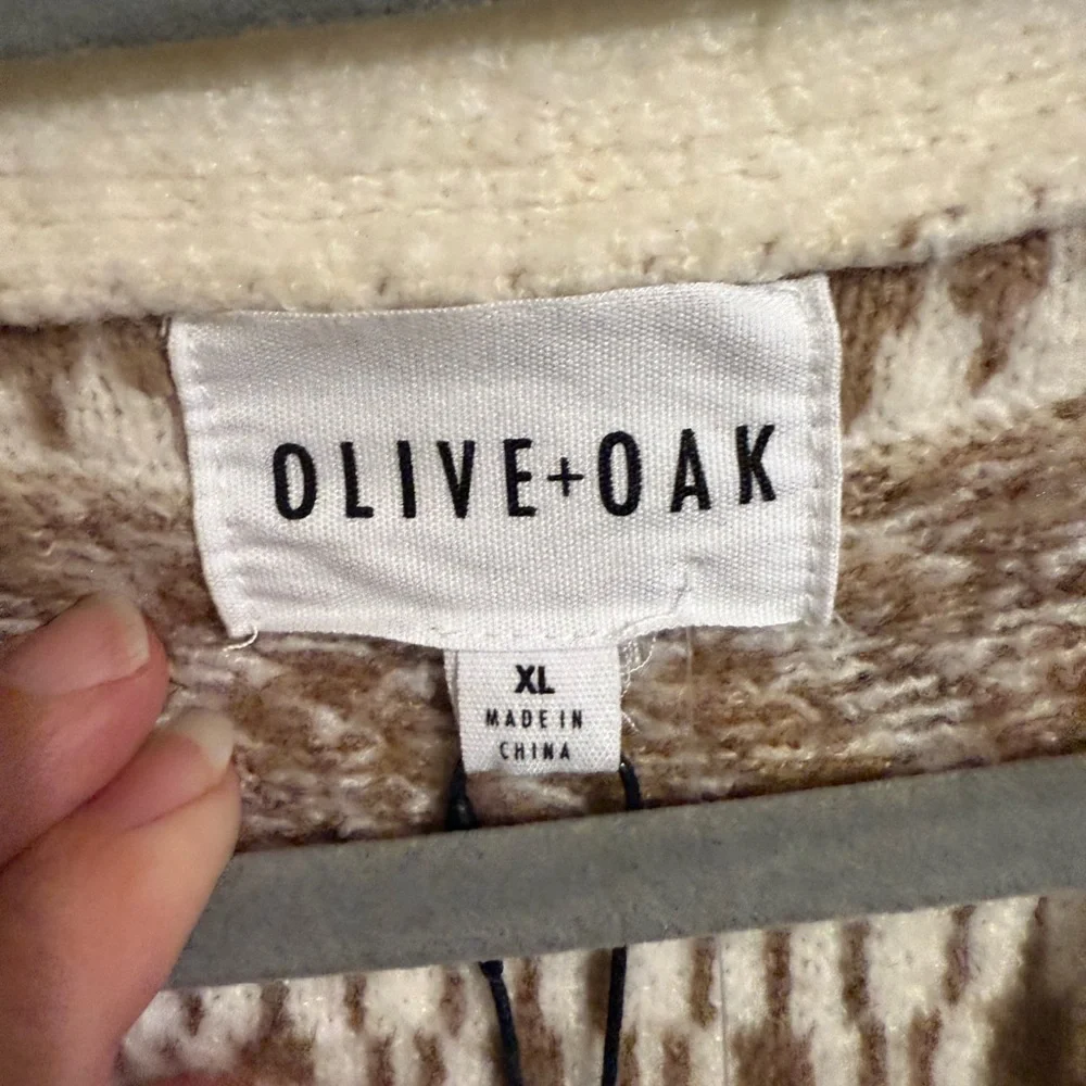 Olive & Oak Brown and Cream Geometric Sweater Dress With Belt, Sz XL - Picture 3 of 10